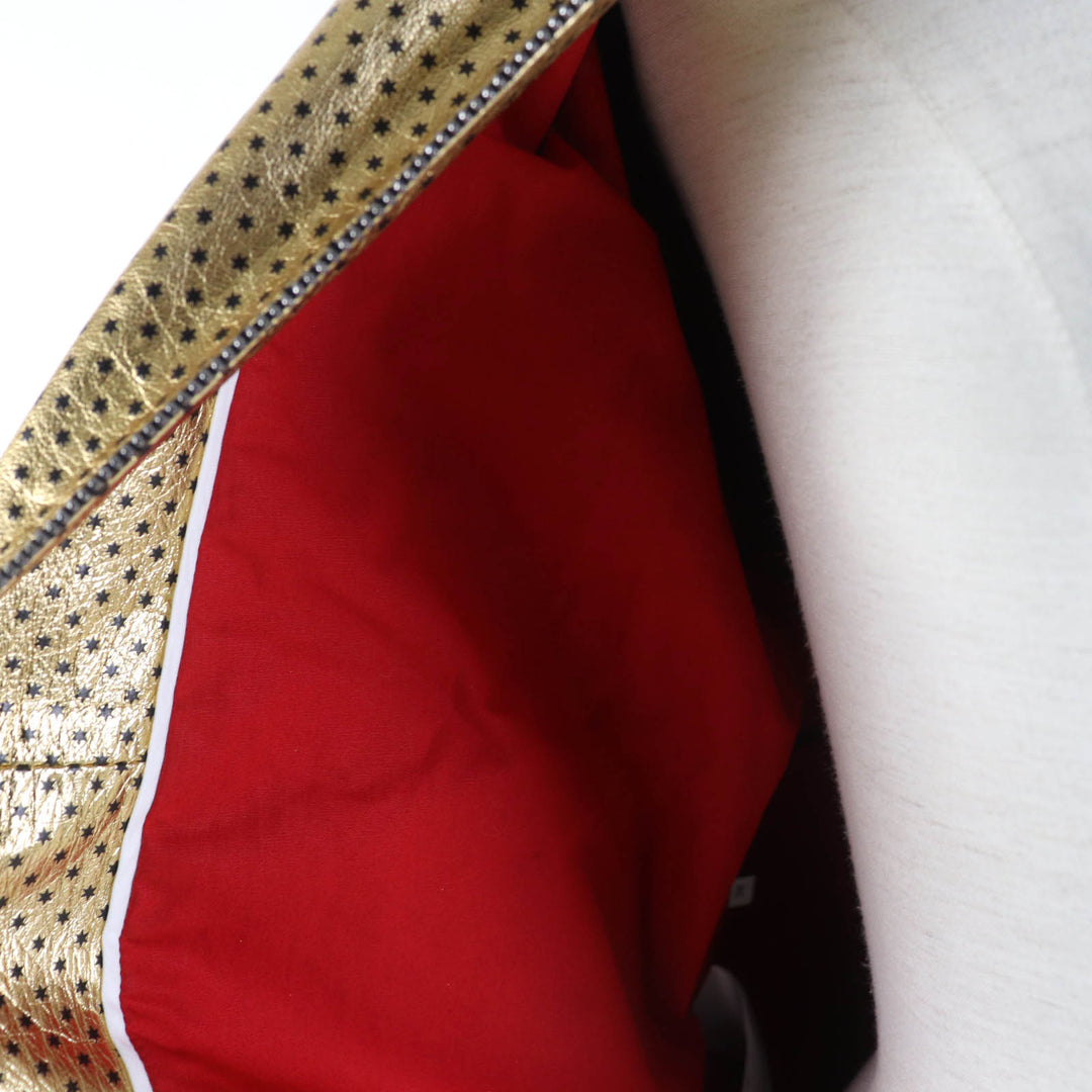 Great GUCCI Bomber jacket Lambskin GUCCY back logo gold Sheep leather Women 38 519455