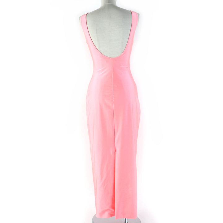 Great Alexander Wang dress Crystal logo stretch satin jersey maxi Coral pink Nylon Women S