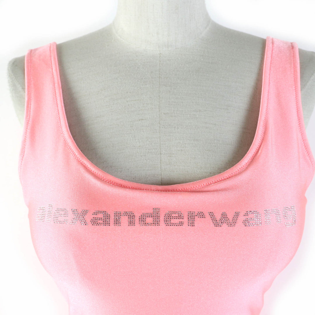 Great Alexander Wang dress Crystal logo stretch satin jersey maxi Coral pink Nylon Women S