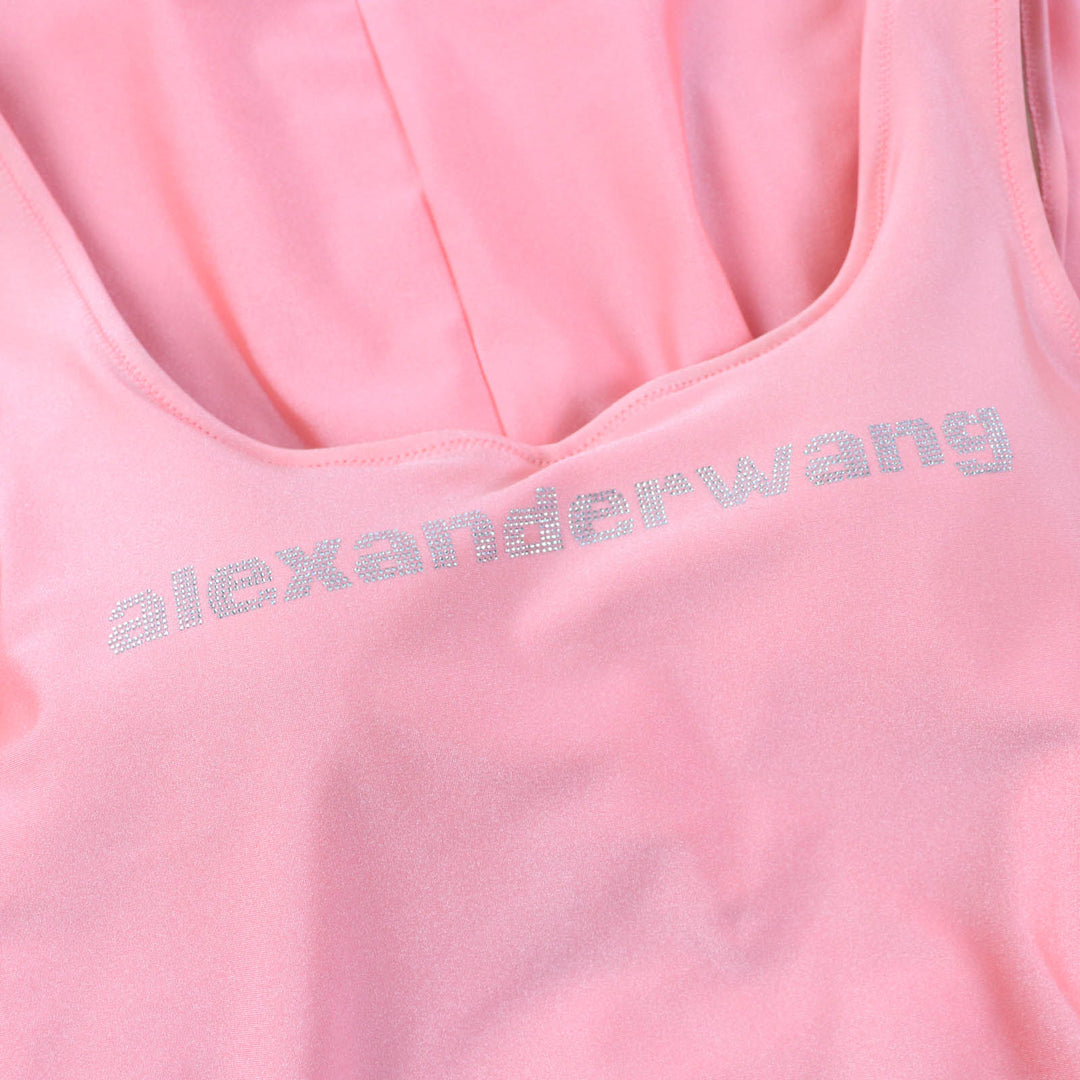 Great Alexander Wang dress Crystal logo stretch satin jersey maxi Coral pink Nylon Women S