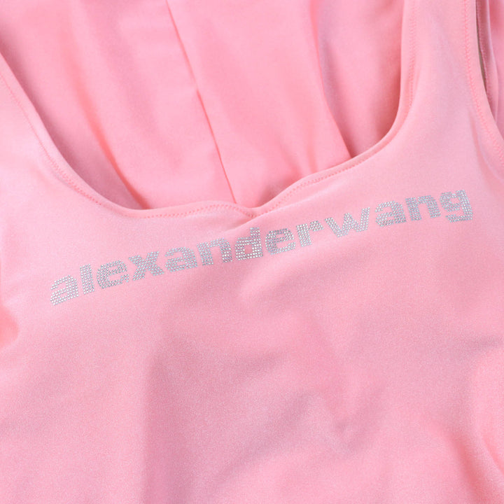 Great Alexander Wang dress Crystal logo stretch satin jersey maxi Coral pink Nylon Women S