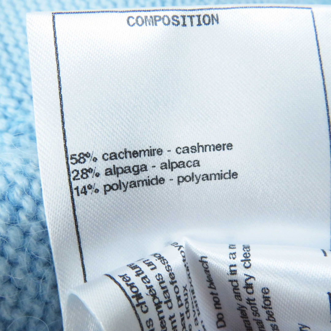 Excellent CHANEL cardigan Rhinestone COCO Button Light blue cashmere Women 36 P62193 19B