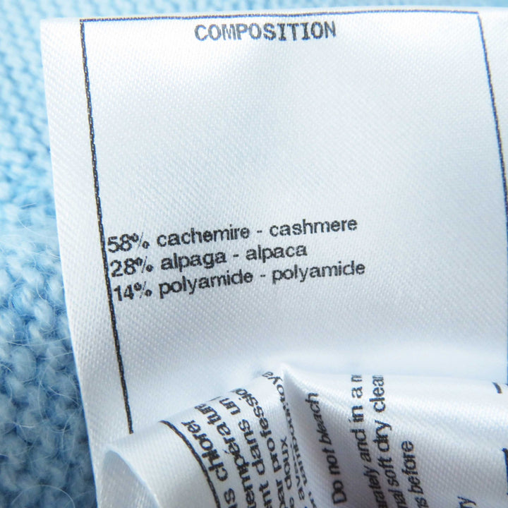 Excellent CHANEL cardigan Rhinestone COCO Button Light blue cashmere Women 36 P62193 19B