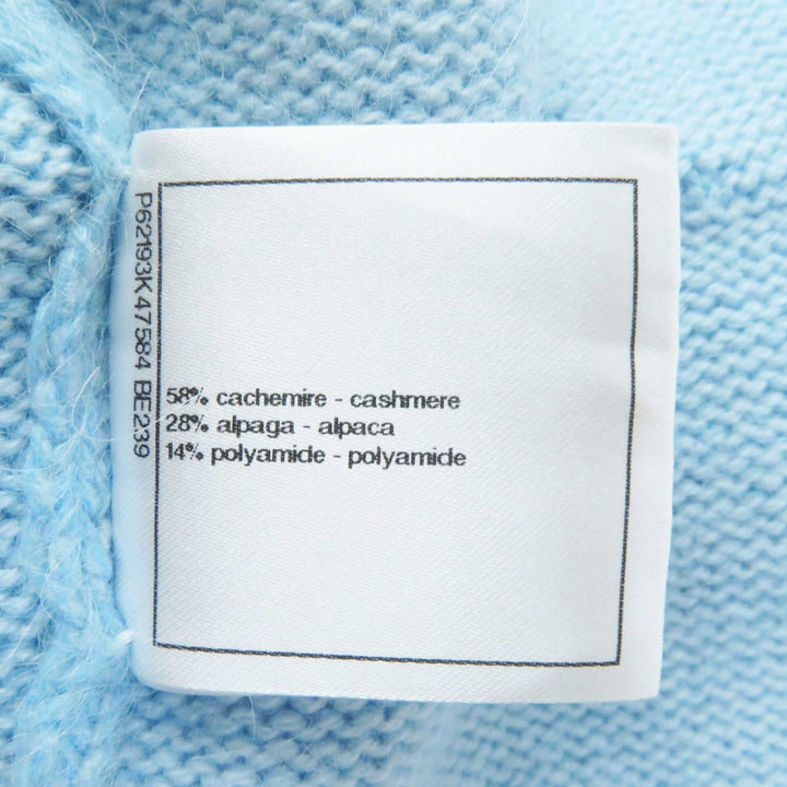 Excellent CHANEL cardigan Rhinestone COCO Button Light blue cashmere Women 36 P62193 19B