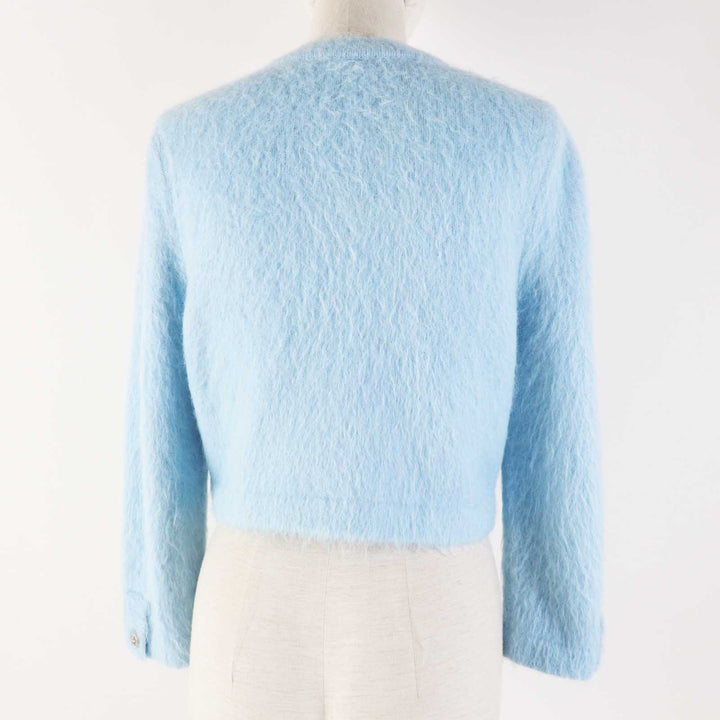 Excellent CHANEL cardigan Rhinestone COCO Button Light blue cashmere Women 36 P62193 19B