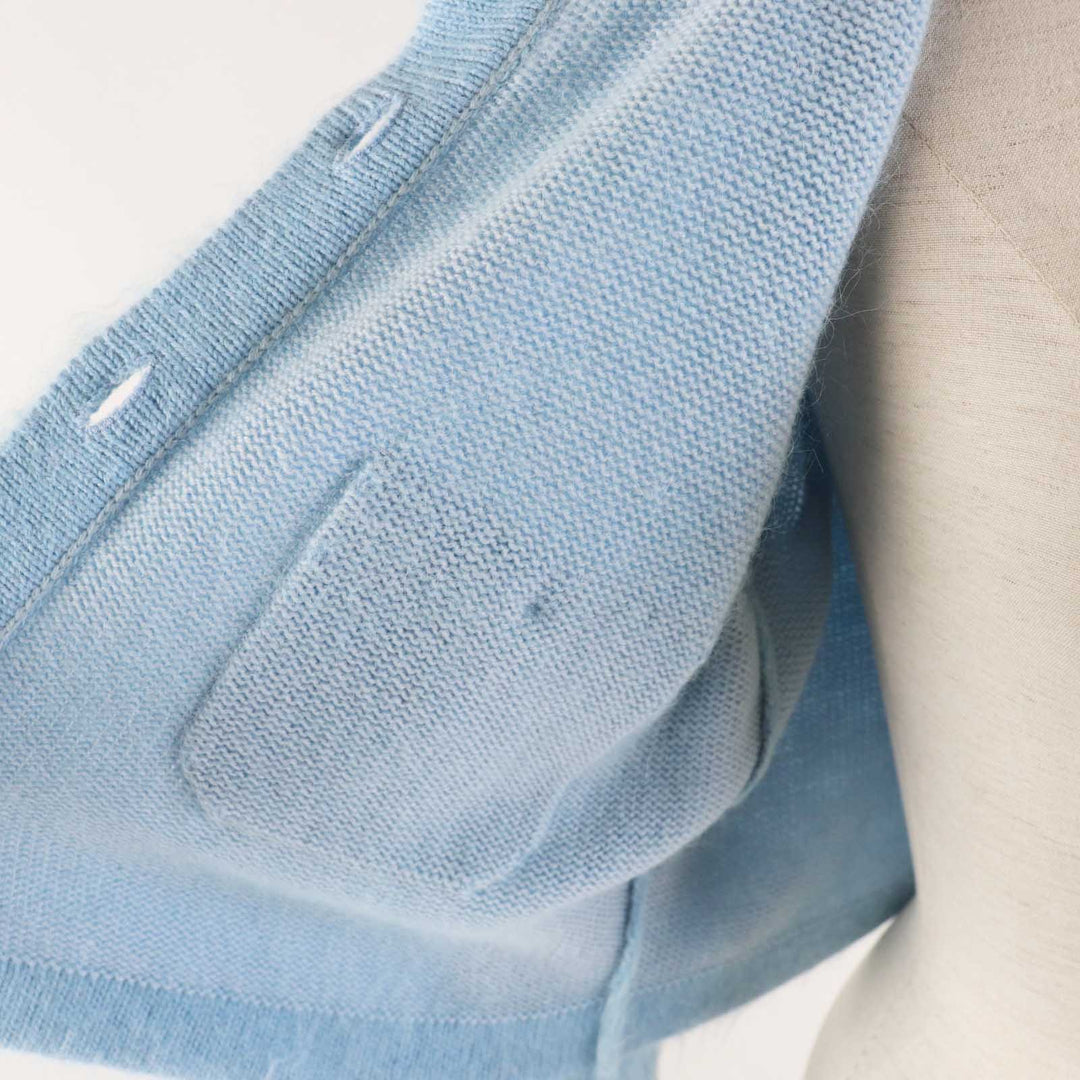 Excellent CHANEL cardigan Rhinestone COCO Button Light blue cashmere Women 36 P62193 19B
