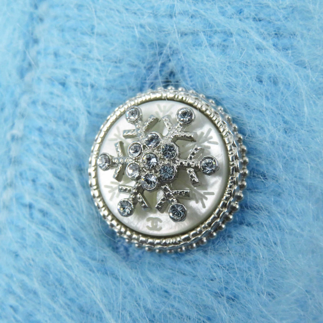 Excellent CHANEL cardigan Rhinestone COCO Button Light blue cashmere Women 36 P62193 19B