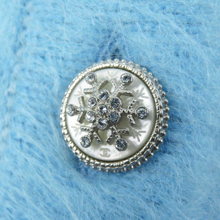 Excellent CHANEL cardigan Rhinestone COCO Button Light blue cashmere Women 36 P62193 19B