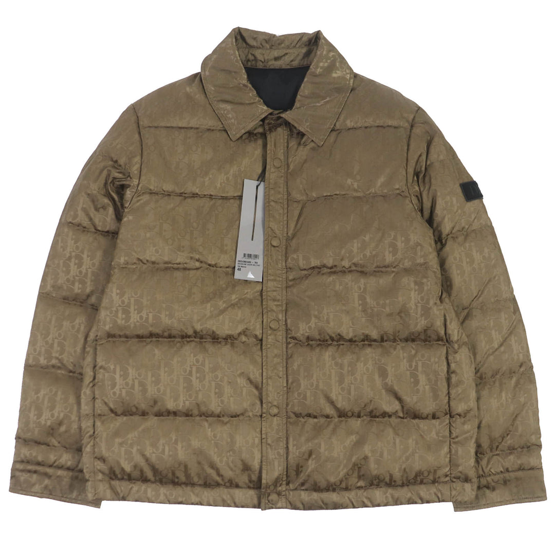 Pristine DIOR Down jacket Oblique logo patch WZIP Marron Nylon mens 48 293C436A4462