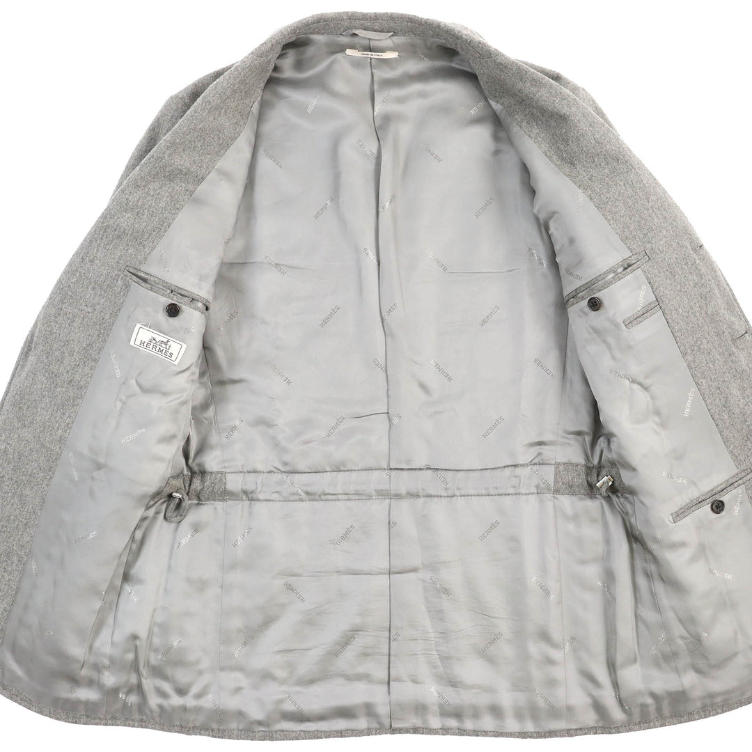 Great HERMES tailored jacket Logo-patterned lining, padded, single gray wool mens 46