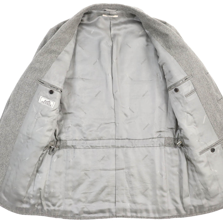Great HERMES tailored jacket Logo-patterned lining, padded, single gray wool mens 46