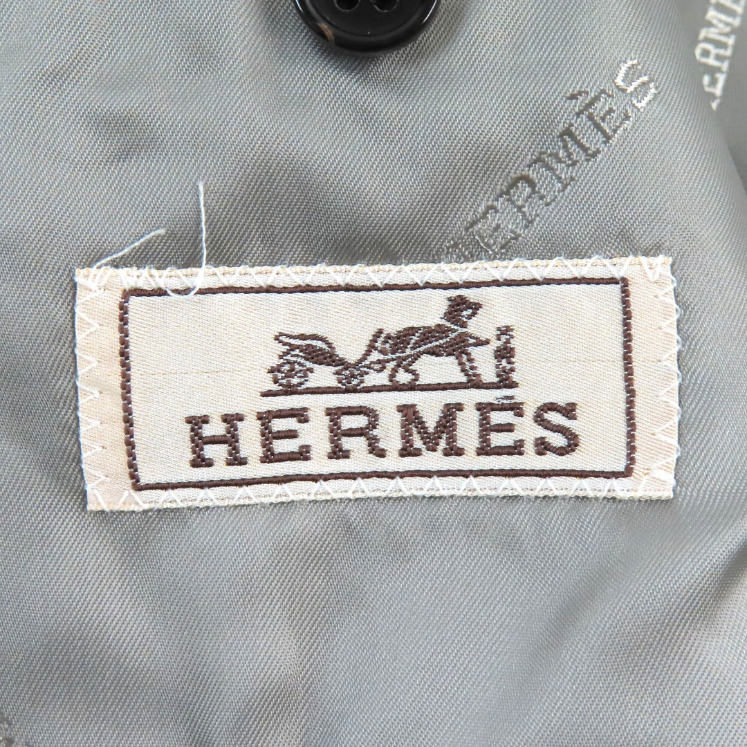 Great HERMES tailored jacket Logo-patterned lining, padded, single gray wool mens 46