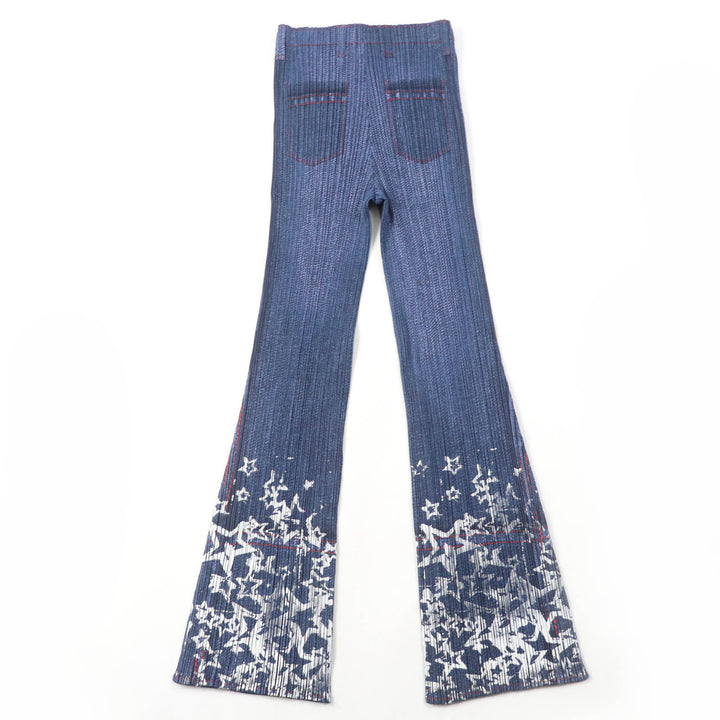 Excellent PLEATS PLEASE Pants Star Print Flare blue polyester Women 2 PP22-JF811