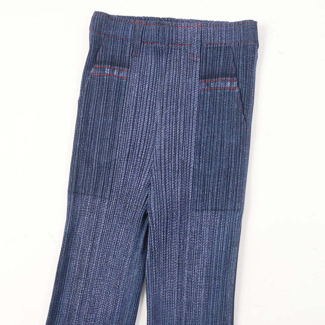 Excellent PLEATS PLEASE Pants Star Print Flare blue polyester Women 2 PP22-JF811