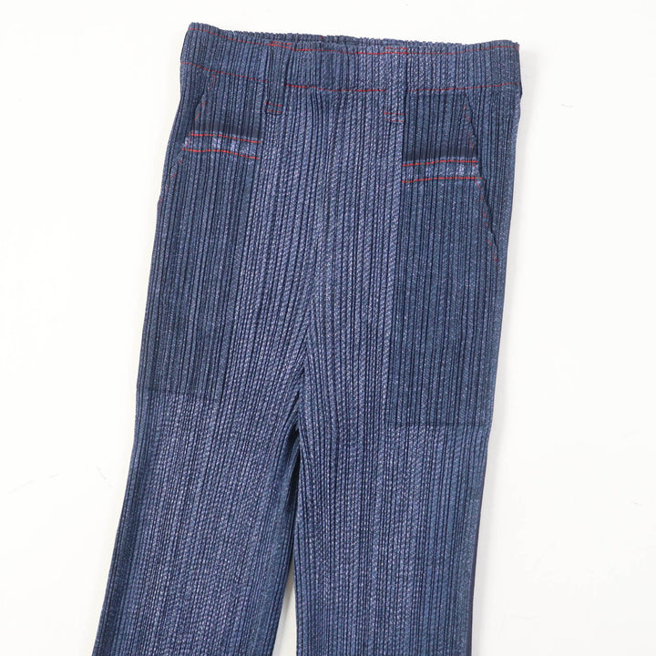 Excellent PLEATS PLEASE Pants Star Print Flare blue polyester Women 2 PP22-JF811