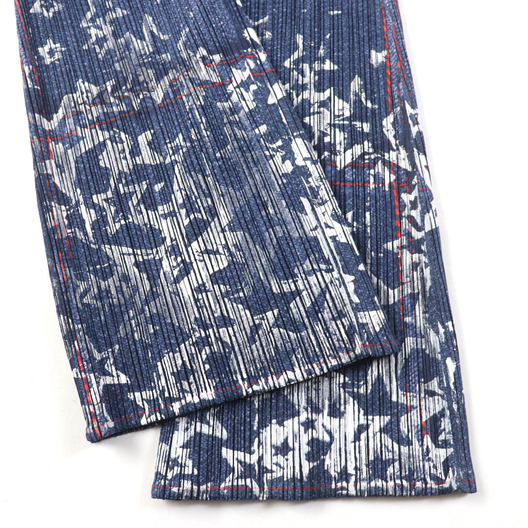 Excellent PLEATS PLEASE Pants Star Print Flare blue polyester Women 2 PP22-JF811