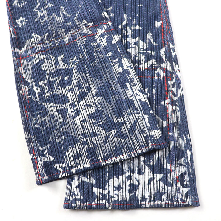 Excellent PLEATS PLEASE Pants Star Print Flare blue polyester Women 2 PP22-JF811