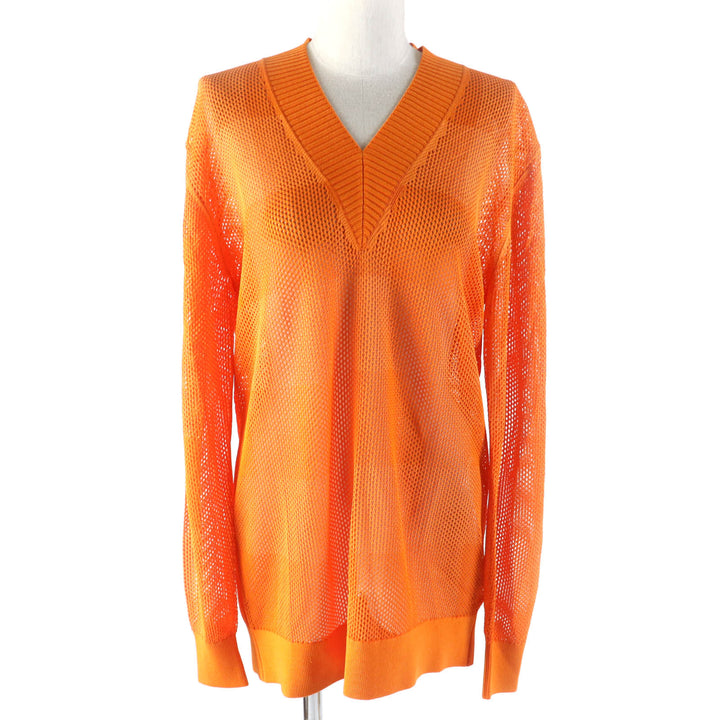 Pristine BURBERRY Tunic Check Pattern V-neck Long sleeve Mesh Orange Cupra Women