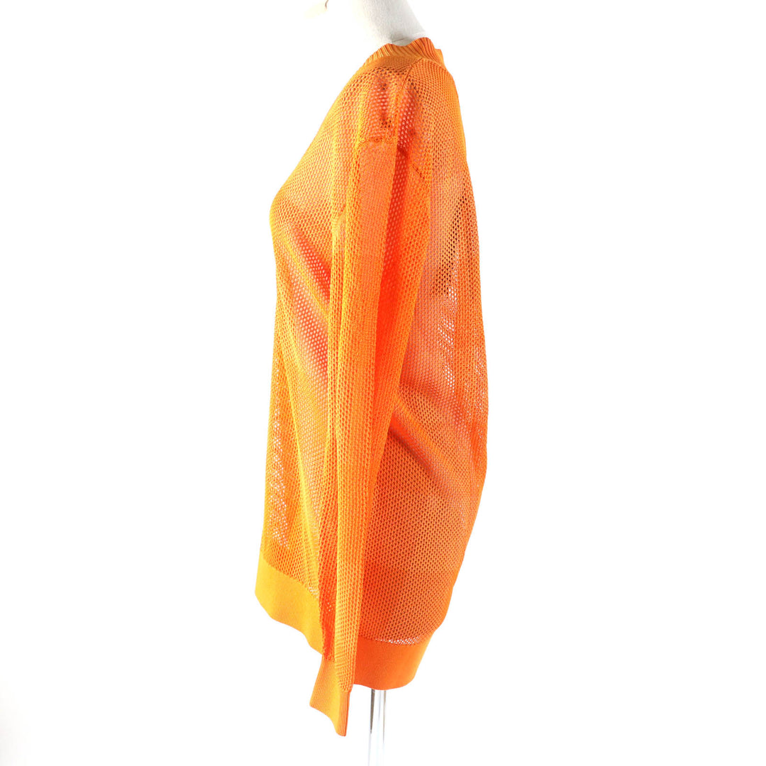 Pristine BURBERRY Tunic Check Pattern V-neck Long sleeve Mesh Orange Cupra Women