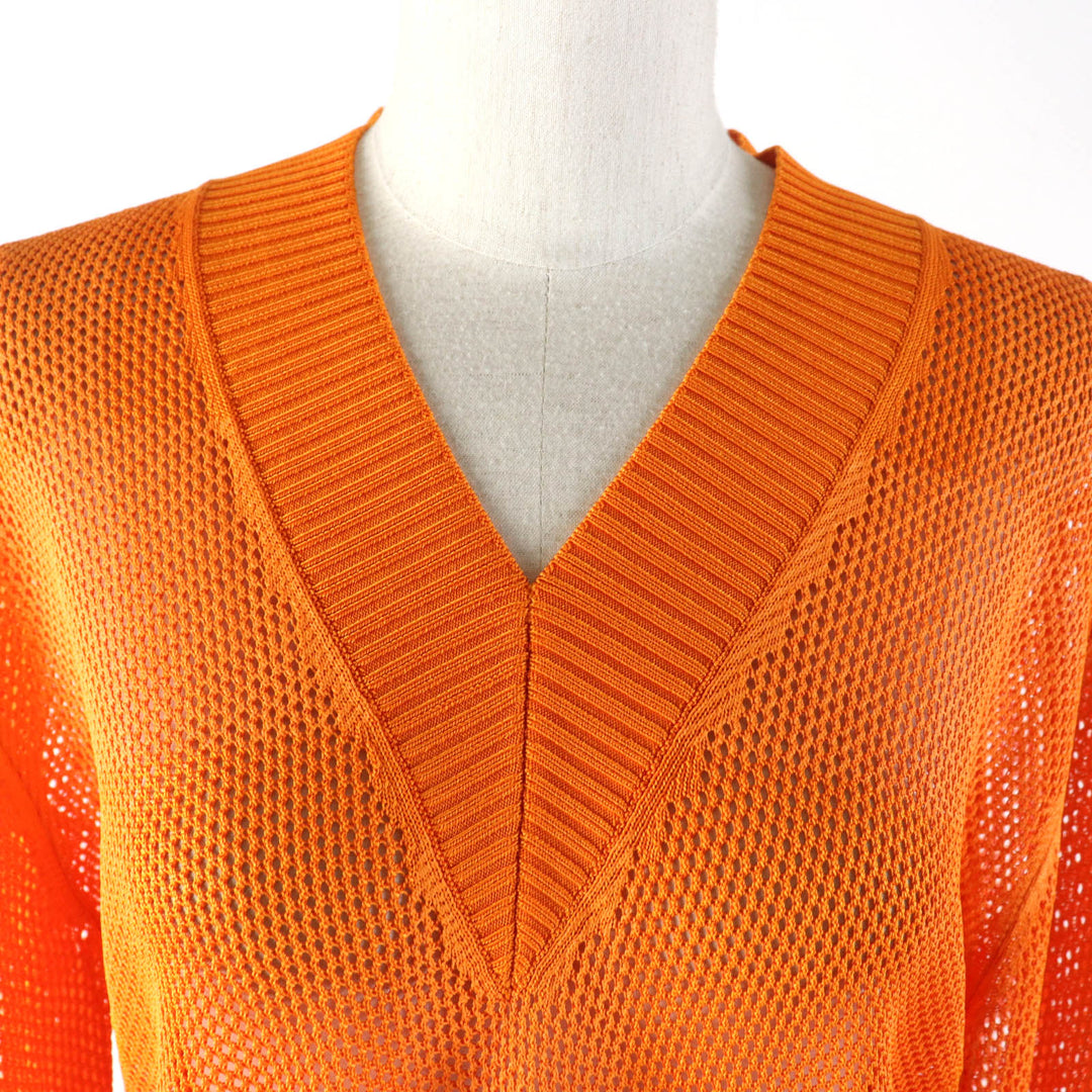 Pristine BURBERRY Tunic Check Pattern V-neck Long sleeve Mesh Orange Cupra Women