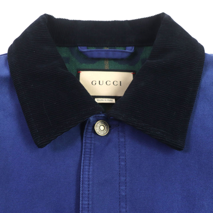 Pristine GUCCI Jacket Corduroy collar, padded blouson blue-black mens 48 709636 XDB39