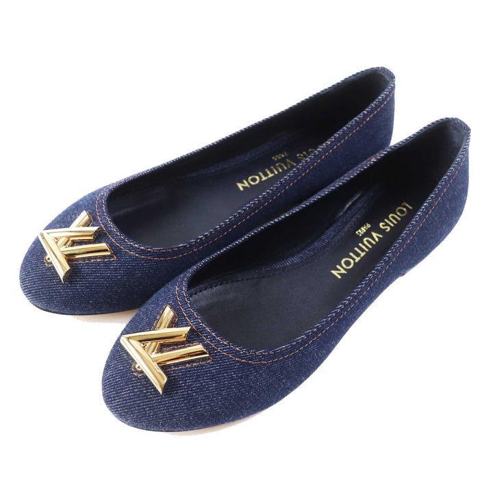 Pristine LOUIS VUITTON pumps Shake Line Ballerina LV Twist Accessories denim 37