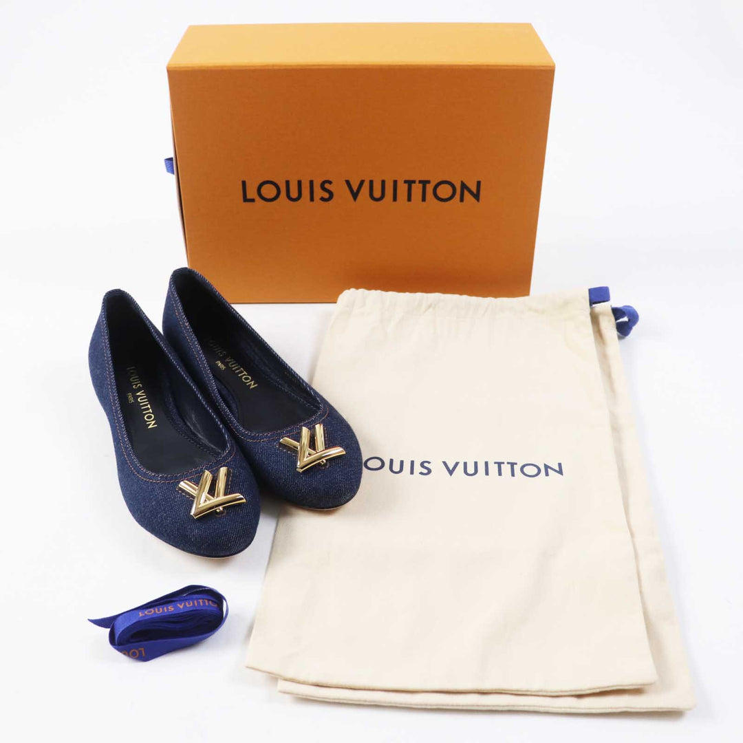 Pristine LOUIS VUITTON pumps Shake Line Ballerina LV Twist Accessories denim 37
