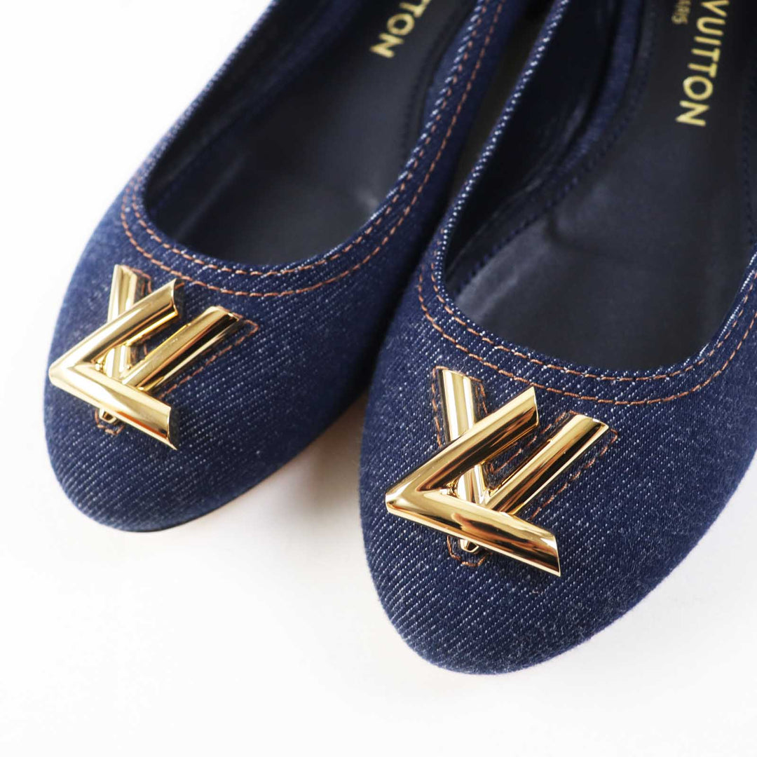 Pristine LOUIS VUITTON pumps Shake Line Ballerina LV Twist Accessories denim 37