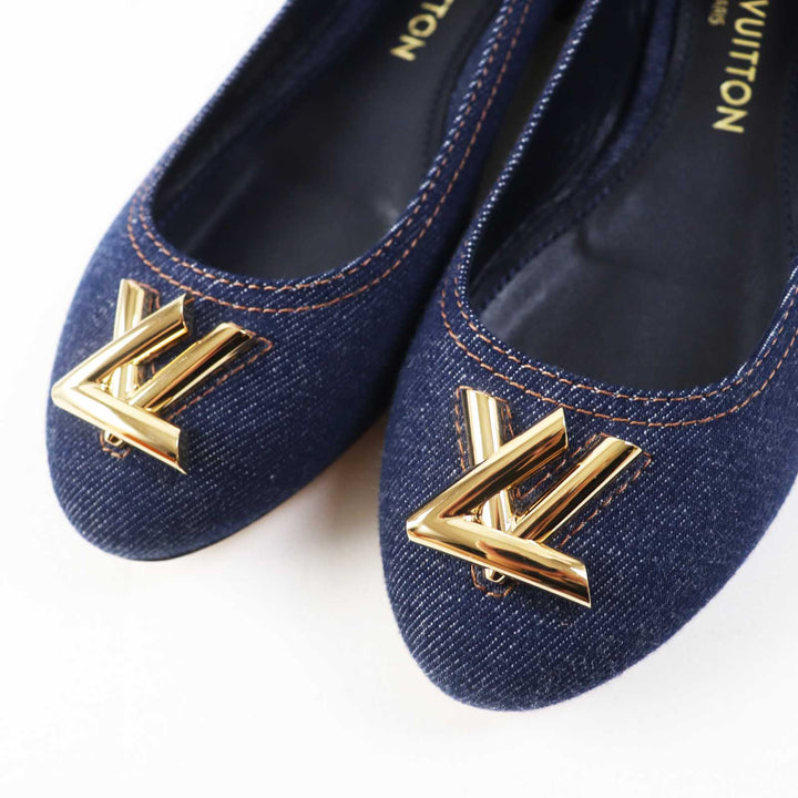 Pristine LOUIS VUITTON pumps Shake Line Ballerina LV Twist Accessories denim 37