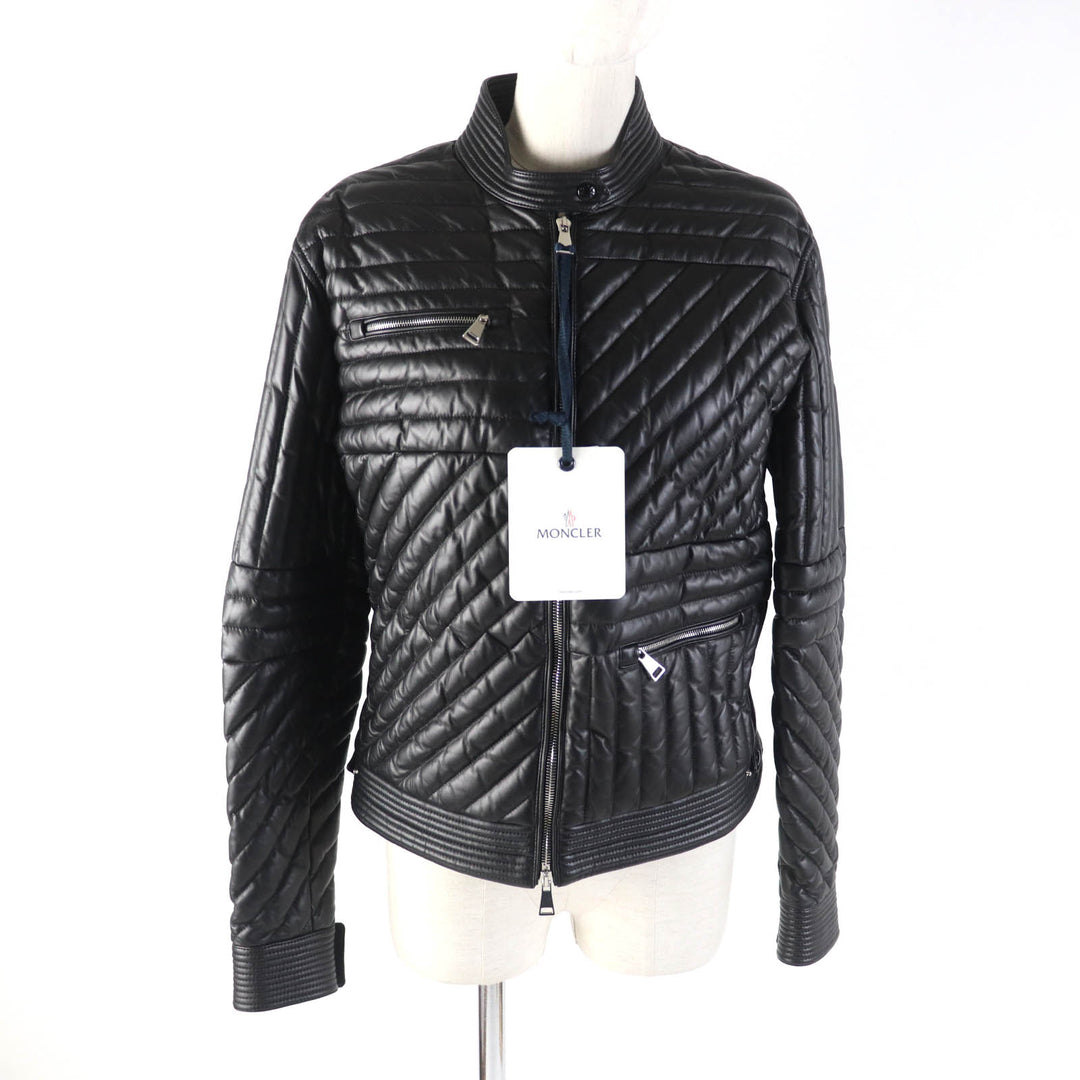 Pristine MONCLER Down jacket FLAMANT Lamb leather riders jacket black Nylon Women 1