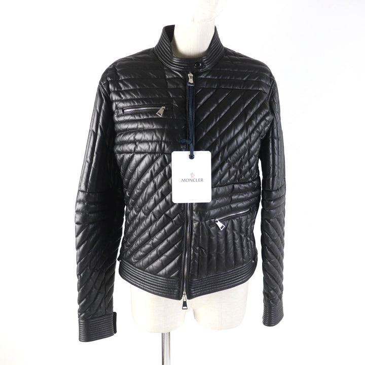 Pristine MONCLER Down jacket FLAMANT Lamb leather riders jacket black Nylon Women 1