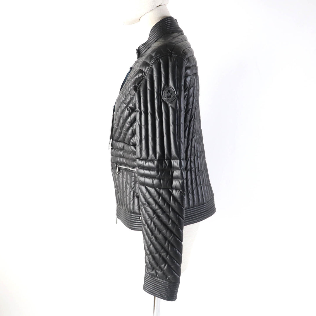 Pristine MONCLER Down jacket FLAMANT Lamb leather riders jacket black Nylon 1