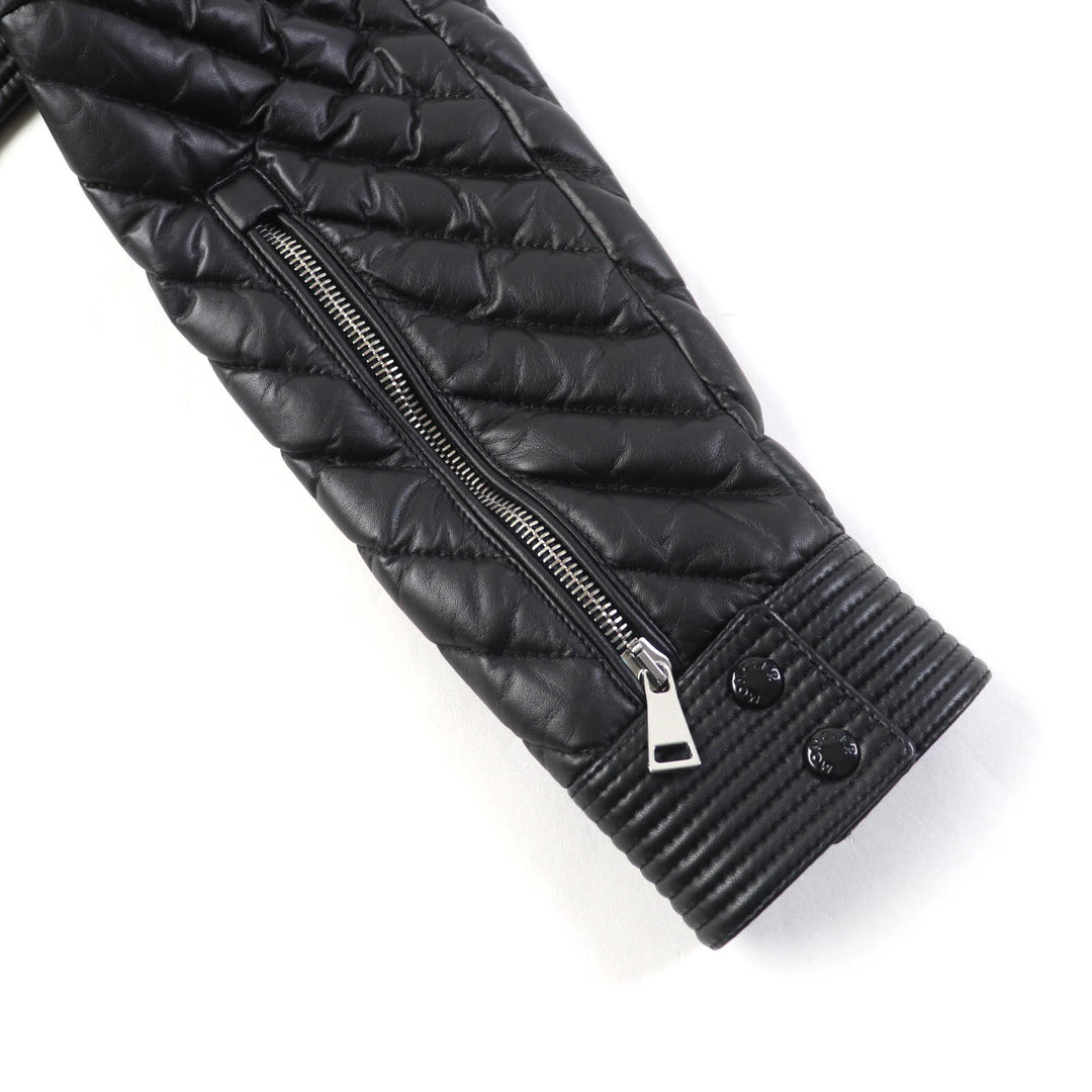 Pristine MONCLER Down jacket FLAMANT Lamb leather riders jacket black Nylon 1