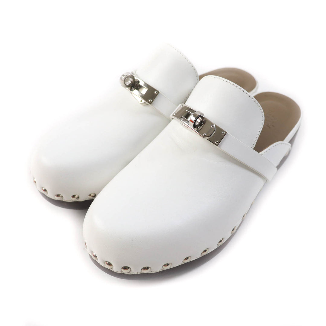 Great HERMES Mule Carlotta kelly buckle white leather Women 36