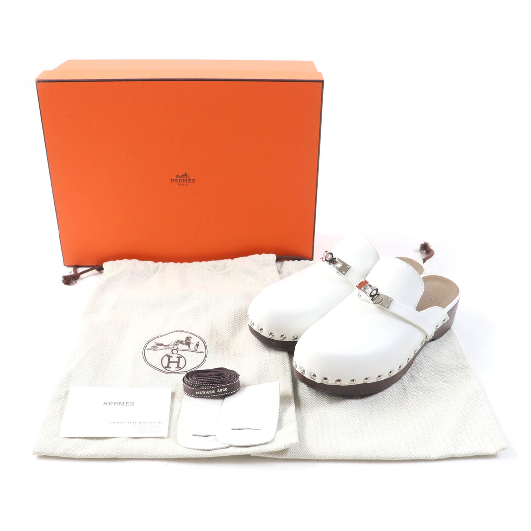 Great HERMES Mule Carlotta kelly buckle white leather Women 36