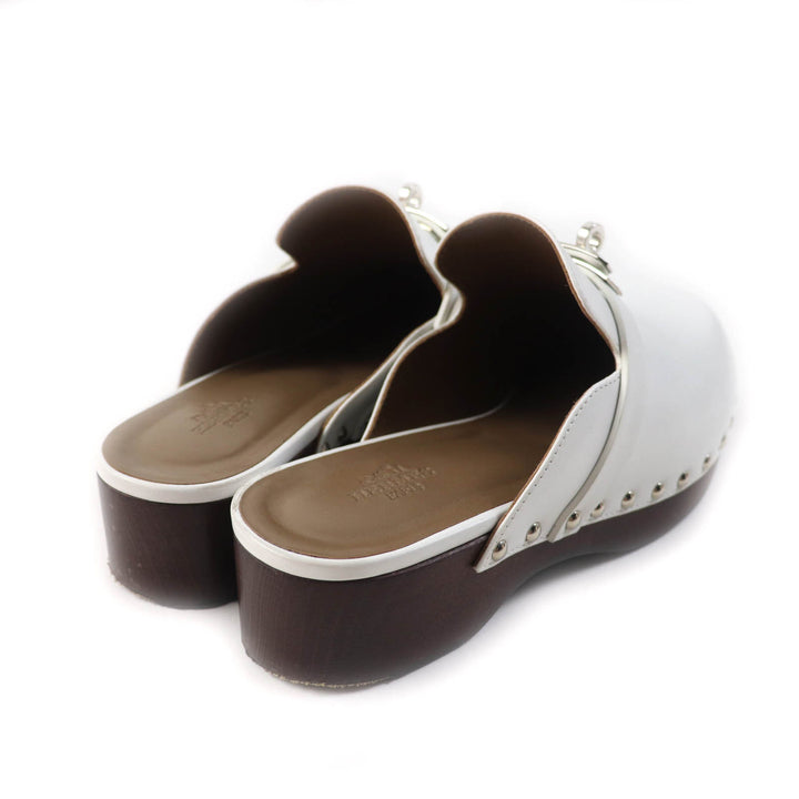 Great HERMES Mule Carlotta kelly buckle white leather Women 36