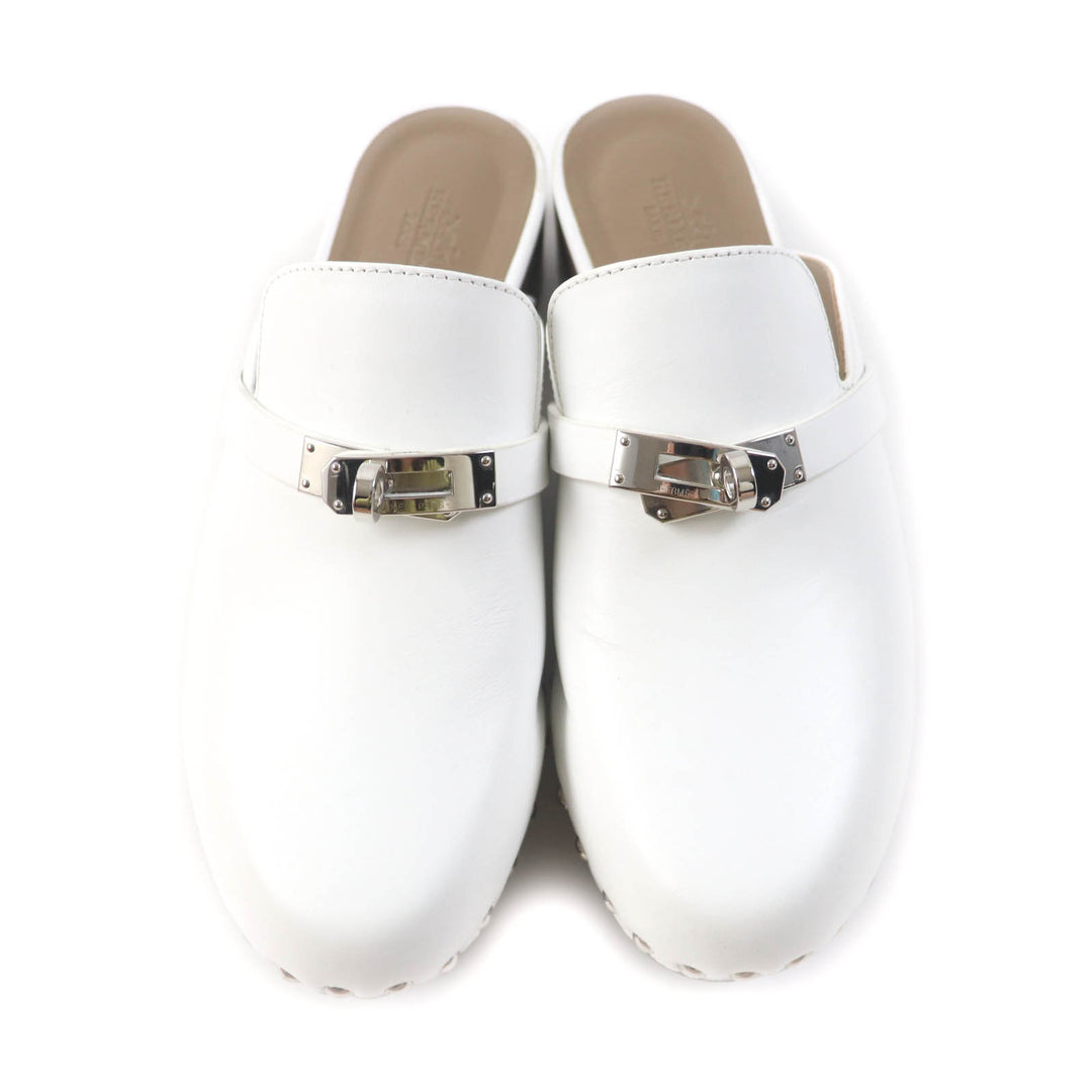 Great HERMES Mule Carlotta kelly buckle white leather Women 36