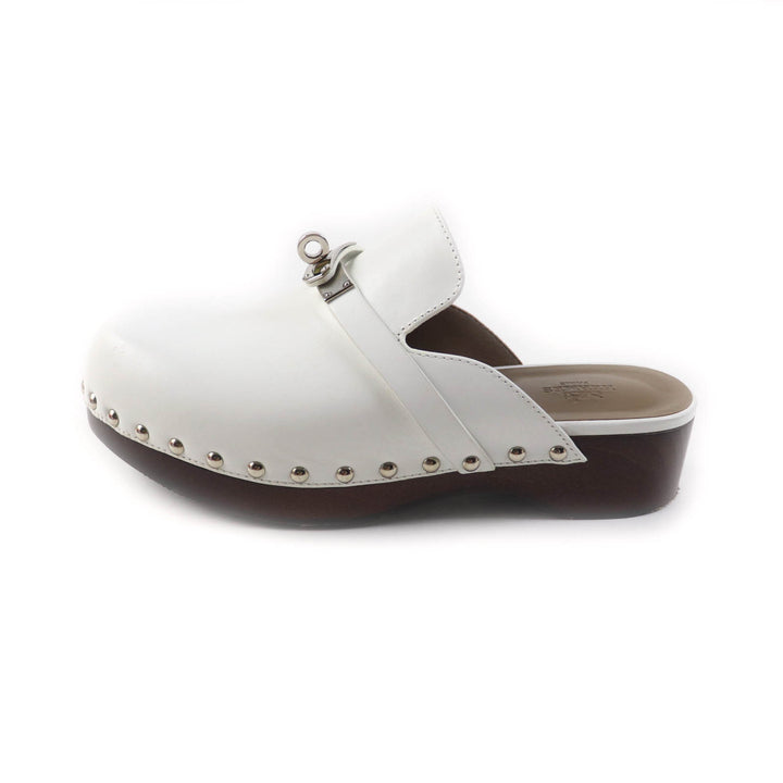Great HERMES Mule Carlotta kelly buckle white leather Women 36