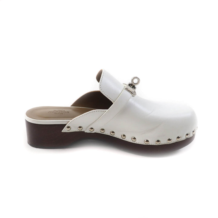 Great HERMES Mule Carlotta kelly buckle white leather Women 36