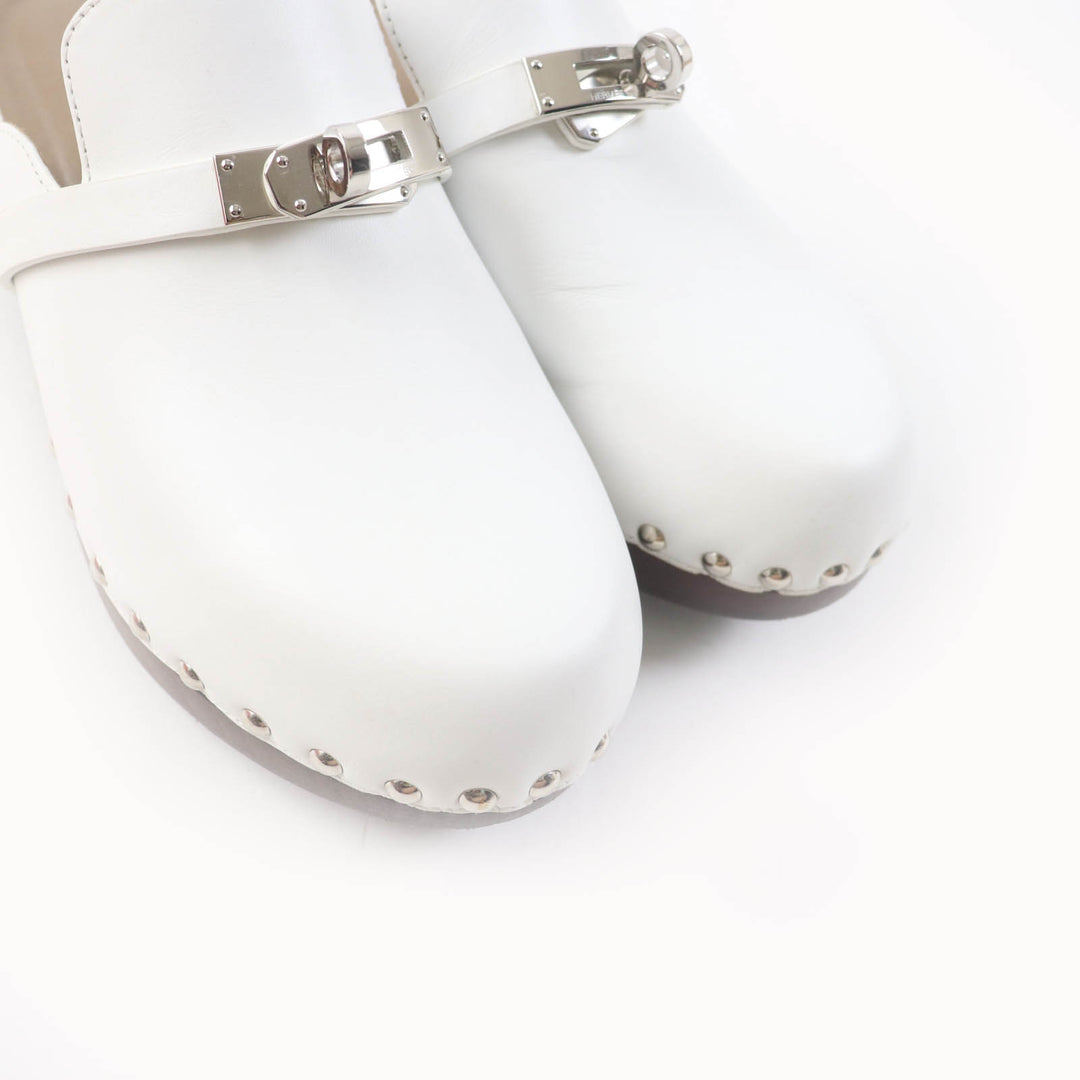 Great HERMES Mule Carlotta kelly buckle white leather Women 36