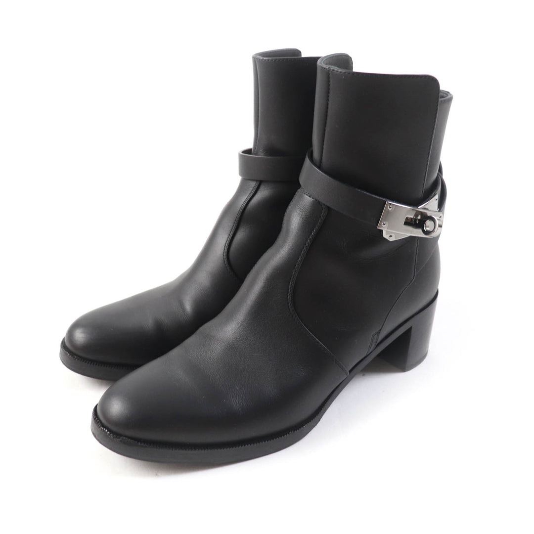 Great HERMES short boots Saint Germain kelly buckle black leather Women 36