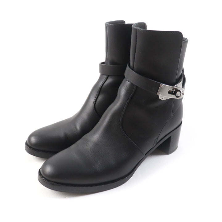 Great HERMES short boots Saint Germain kelly buckle black leather Women 36