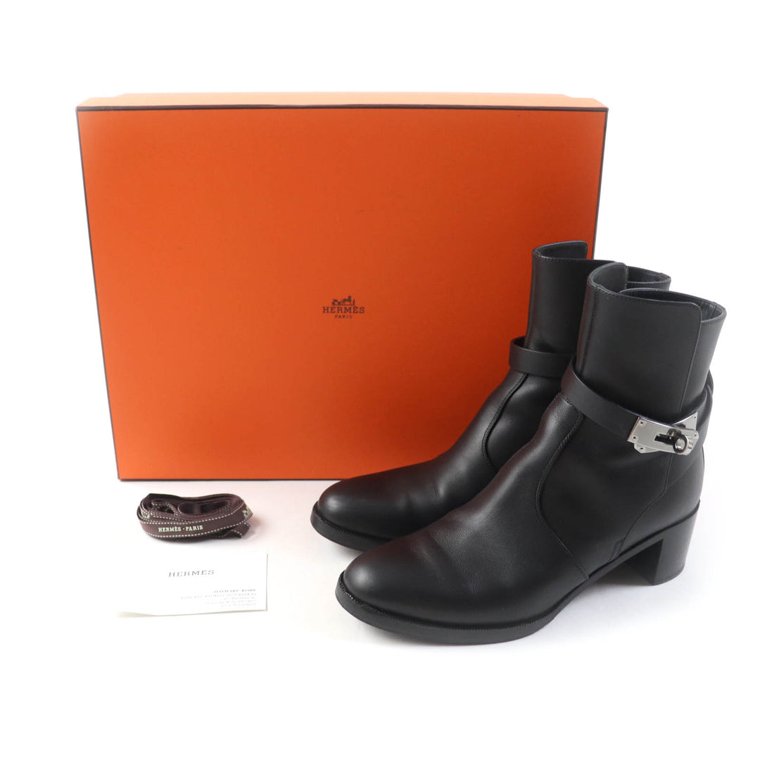 Great HERMES short boots Saint Germain kelly buckle black leather Women 36