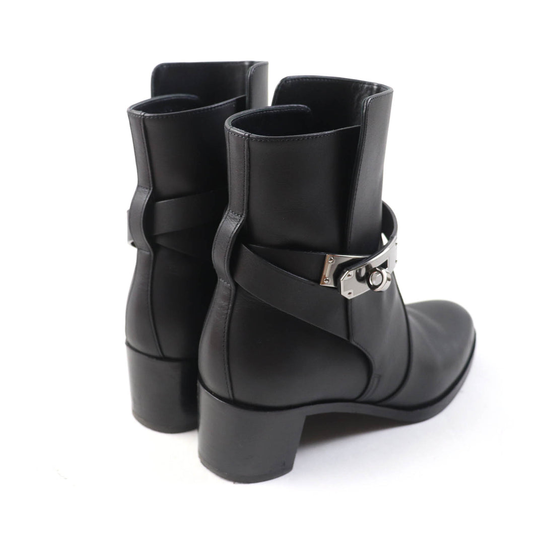Great HERMES short boots Saint Germain kelly buckle black leather Women 36