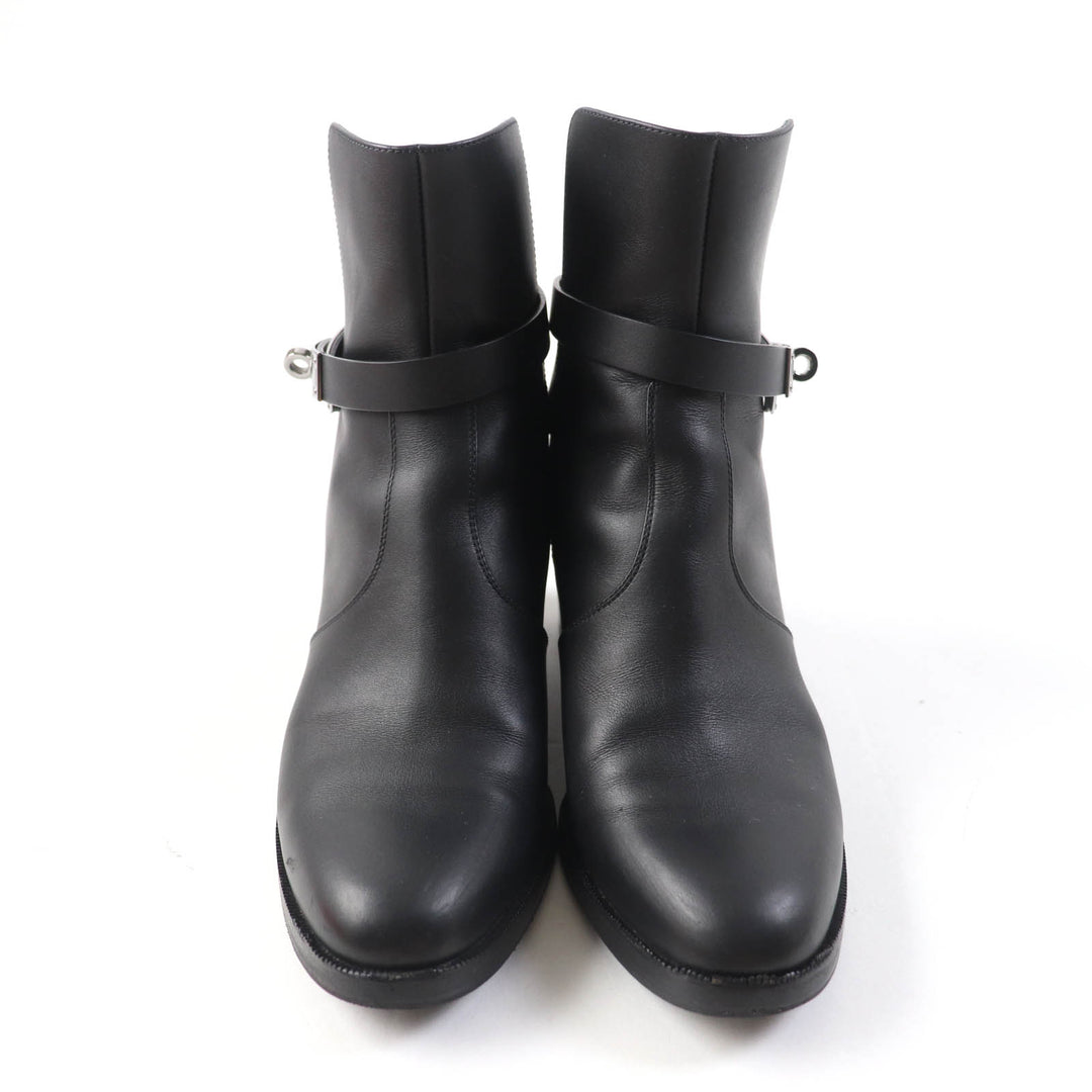 Great HERMES short boots Saint Germain kelly buckle black leather Women 36