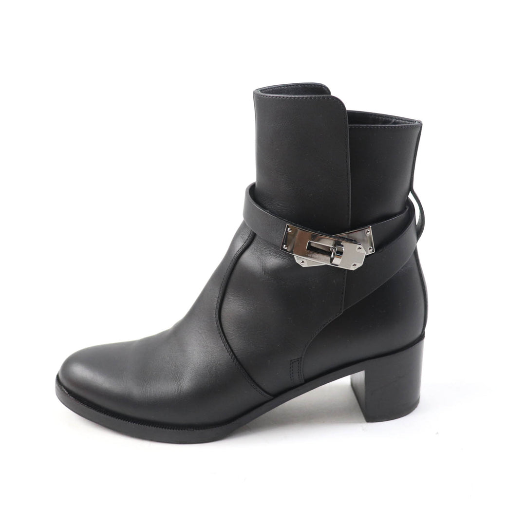 Great HERMES short boots Saint Germain kelly buckle black leather Women 36