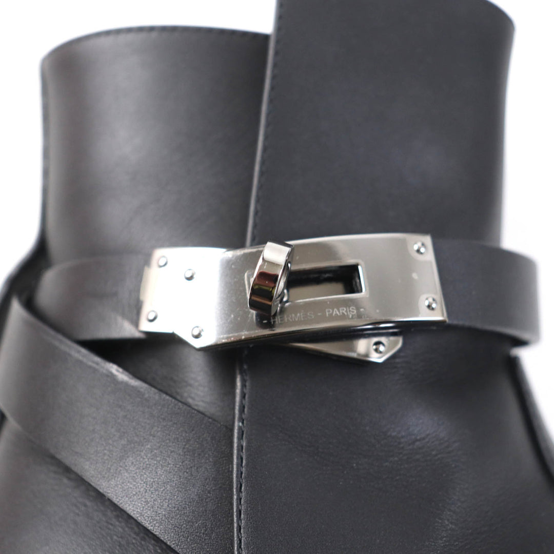 Great HERMES short boots Saint Germain kelly buckle black leather Women 36