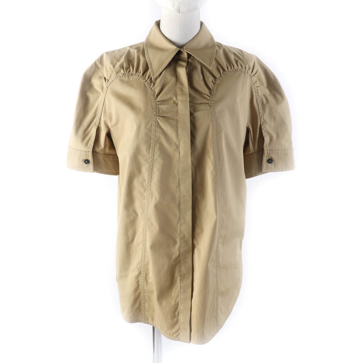 Excellent JIL SANDER Short sleeve shirt Hidden placket, shirred Brown cotton