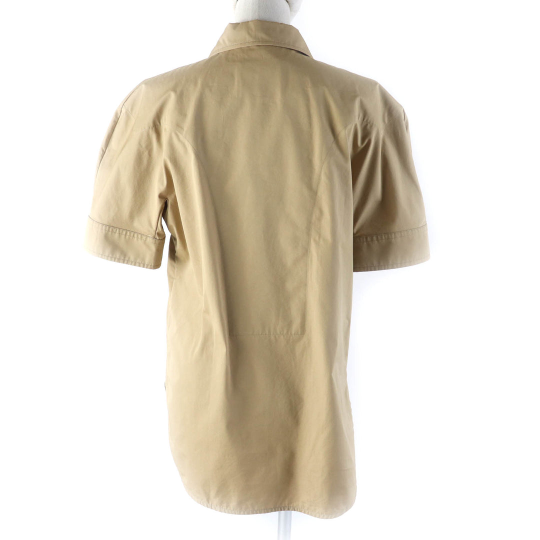 Excellent JIL SANDER Short sleeve shirt Hidden placket, shirred Brown cotton