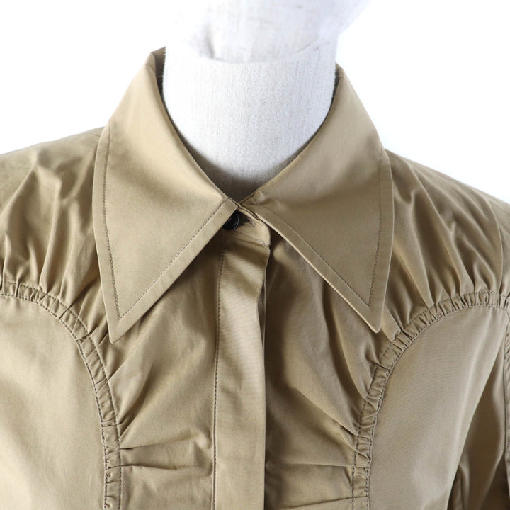 Excellent JIL SANDER Short sleeve shirt Hidden placket, shirred Brown cotton